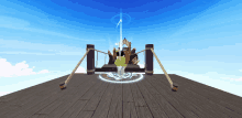 a computer generated image of a wooden platform with a circle around it and a sword in the middle