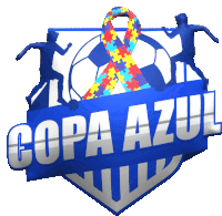 a blue sign that says copa azul with soccer players