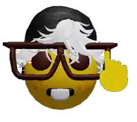 a yellow smiley face wearing glasses and a black hairdo