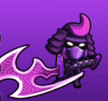 a cartoon samurai is holding a purple sword .