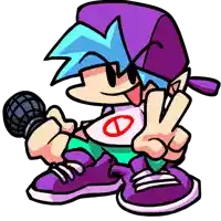 a cartoon character is holding a microphone and making a peace sign .