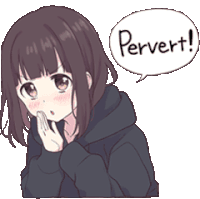 a girl in a black hoodie has a speech bubble that says pervert