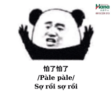 a panda bear is making a funny face with chinese writing on it