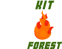 a logo for kit forest with a fireball in the center