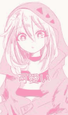 a drawing of a girl wearing a pink hoodie and a choker .