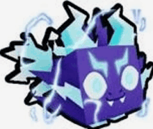 a cartoon drawing of a purple and blue monster with lightning bolts coming out of it .