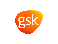 an orange and white logo for gsk is shown on a white background