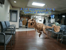 a picture of a t-rex and a baby yoda in a hospital waiting room