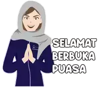 a cartoon of a woman wearing a hijab with the words selamat berbuka puasa above her