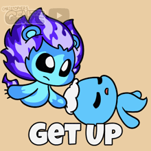 a cartoon drawing of a lion and a fish with the words get up