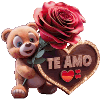 a teddy bear is holding a red rose and a heart that says te amo