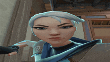 a close up of a cartoon character 's face with white hair