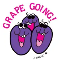 a grape going sticker with three purple grapes