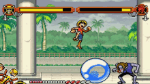 a video game with a monkey d luffy fighting a zombie