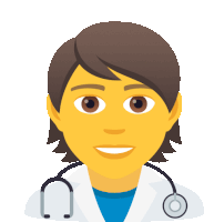 a doctor with a stethoscope around her neck has a yellow face