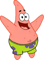 patrick star from spongebob has his arms outstretched and his mouth open