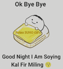 a cartoon of a person laying on a piece of bread with the words " ok bye bye "