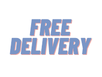 a sign that says free delivery in blue letters