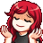 a pixel art drawing of a girl with red hair and a black shirt .