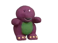 a purple teddy bear with a green body and yellow dots on its feet