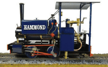 a blue train with the name hammond on the side