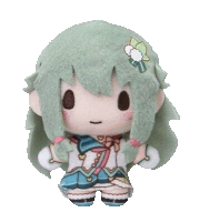 a stuffed toy of a girl with long green hair and a flower in her hair .