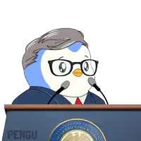 a cartoon of a penguin giving a speech at the board of governors podium