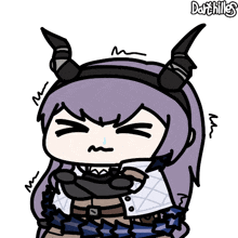 a cartoon drawing of a girl with horns and the words darkchills on the bottom