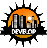 a logo with a city skyline and the word develop