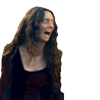 a woman with long hair is screaming with her mouth wide open