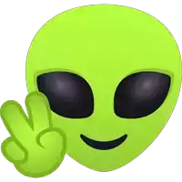 a green alien giving a peace sign with his hand