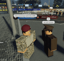 a screenshot of a video game where a soldier is talking to another soldier