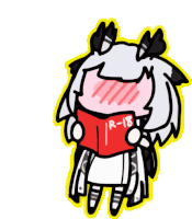 a cartoon drawing of a girl holding a red book that says r-18