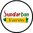 the logo for sundarban farm is a circle with a green leaf in the middle .