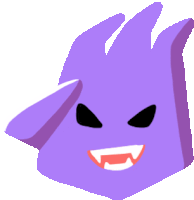 a purple monster with black eyes and red teeth is smiling