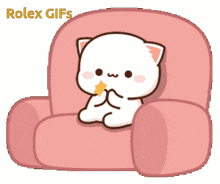 a cartoon cat is sitting on a pink couch
