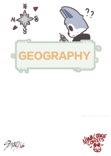 a drawing of a rabbit with a sign that says geography on it