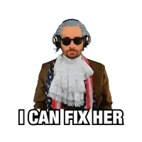 a man holding a spray can and a banana with the words " i can fix her " on the bottom