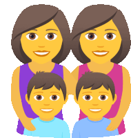 a cartoon illustration of two women and two children standing next to each other