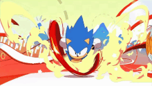 a cartoon drawing of sonic the hedgehog running through a red circle