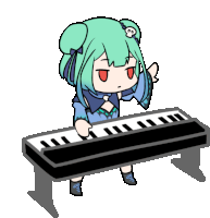 a cartoon of a girl playing a piano