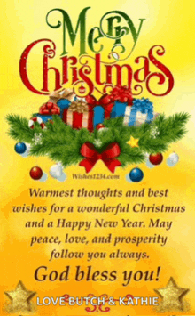 a merry christmas card with a yellow background