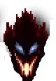 it looks like a pixel art of a monster with blue eyes and teeth .