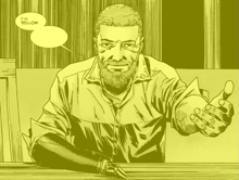a man with a prosthetic arm giving a thumbs up and a speech bubble that says i 'm yellow