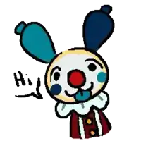 a cartoon drawing of a clown with a red nose says hi