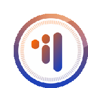 a blue and orange logo with the letter i in the center