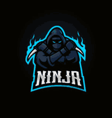 a logo for a ninja with a hood and knives on a black background