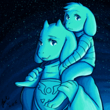 a drawing of two blue animals with the date october 21st 2015 on the bottom