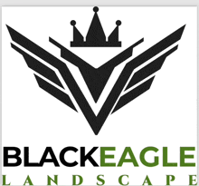 a logo for blackeagle landscape with a crown on top