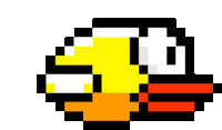 a pixel art drawing of a bird with a red beak and a yellow head .